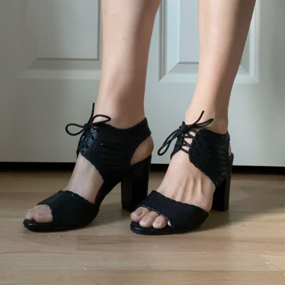 Restricted black leather lace up chunky heels size 8 - Picture 6 of 17
